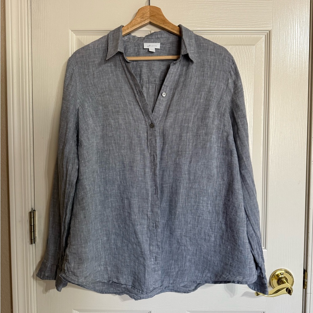 J. Jill Women’s Gray Love Linen Button Down Shirt Long Sleeve Size S Beach - Picture 2 of 9
